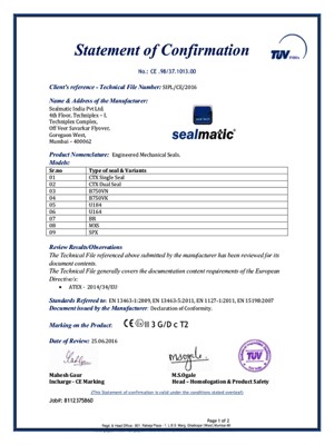 Sealmatic Atex Tuv Nord Sertifikası