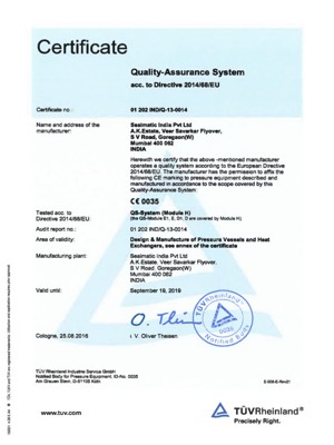 Sealmatic-Tuv Rheinland-PED-CE-Sertifikası